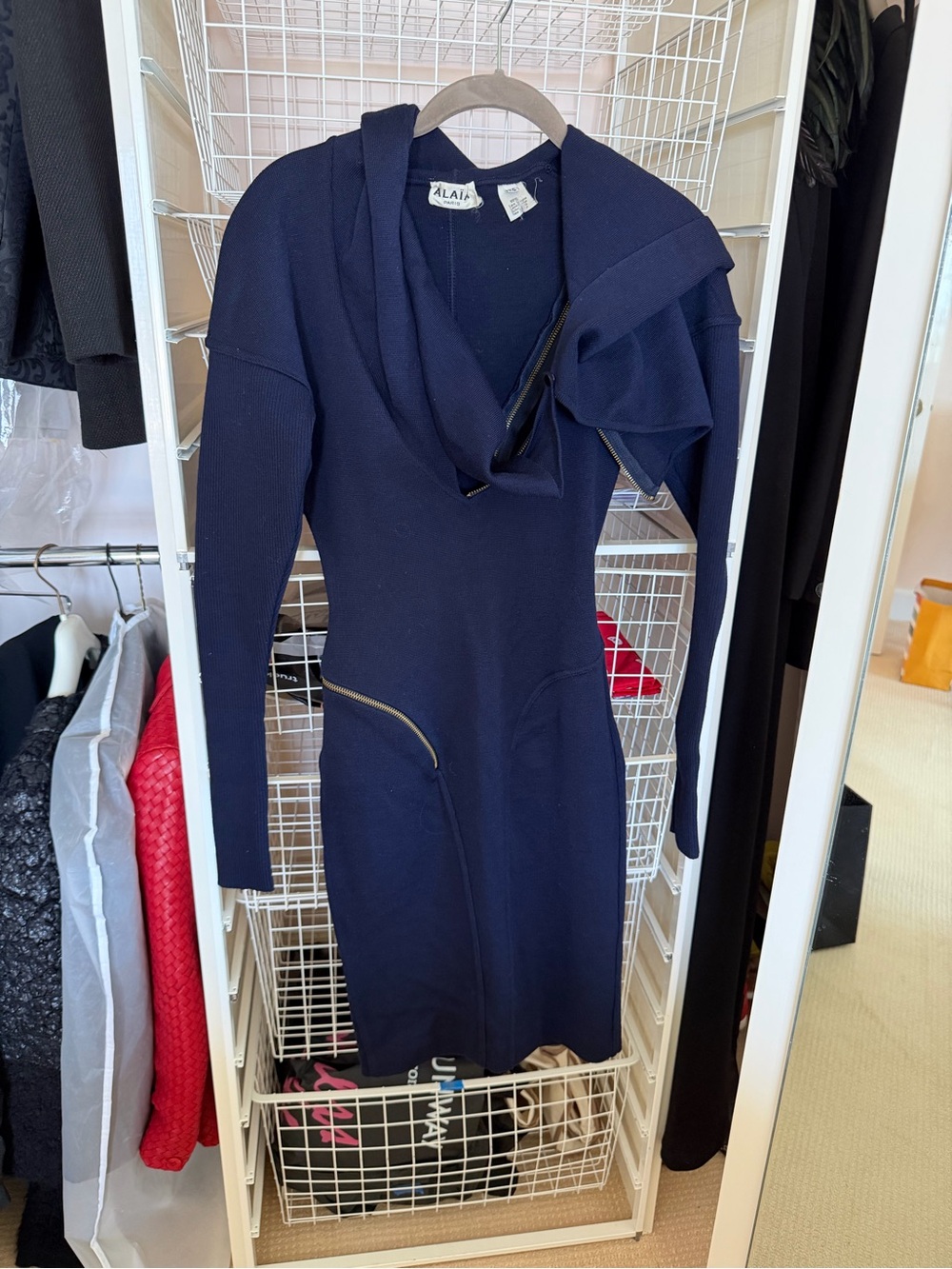 Alaia Navy Zip-Accent Knit Dress